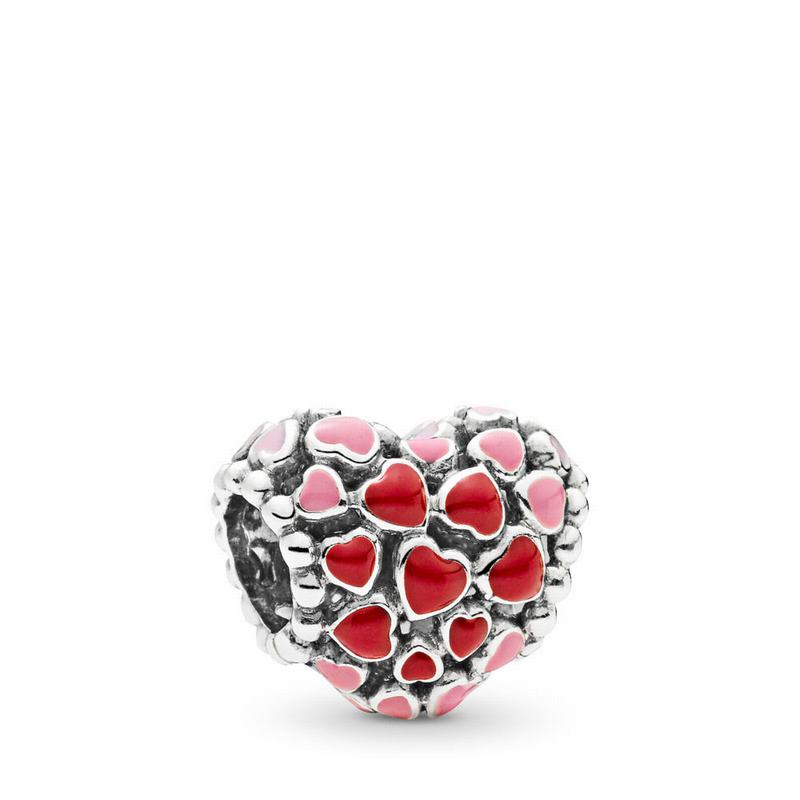 Pandora Red & Pink Hearts Charm - Sterling Silver/Enamel/Pink - Canada | WN9229DY